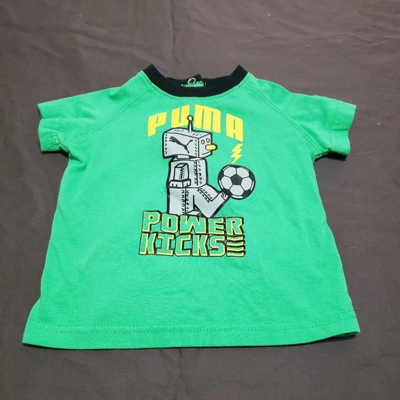 Puma T-shirt Activewear Soccer Power Kicks Robot Size Green 6-9 Months Size - Picture 1 of 5